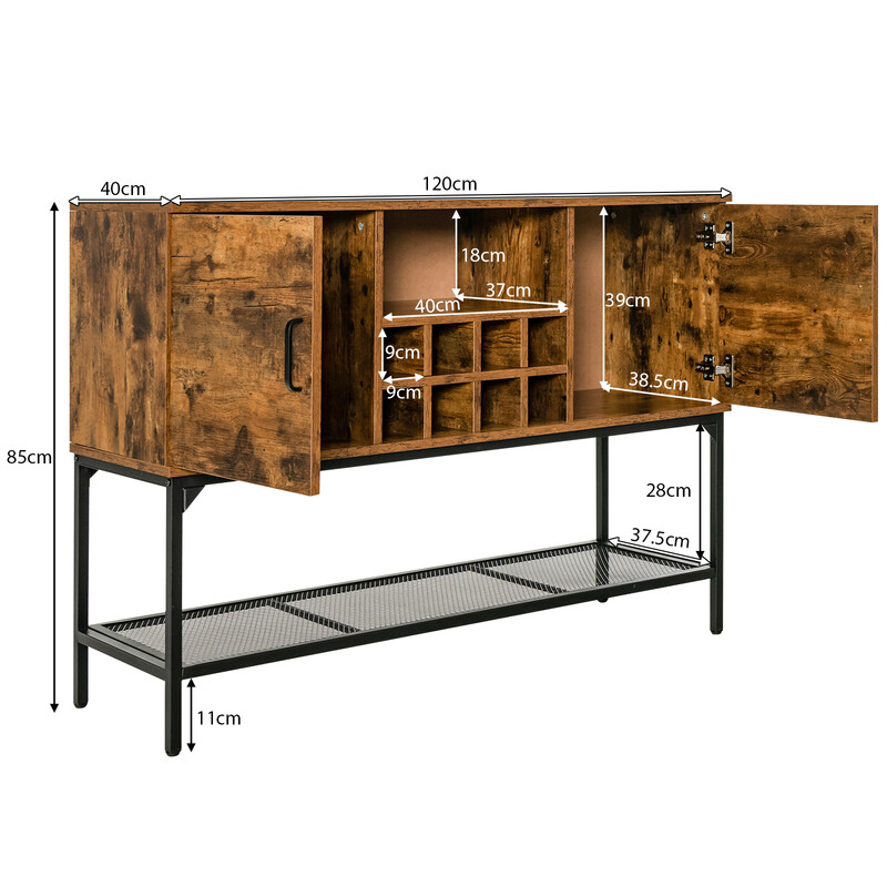 Sideboard træ rustik brun 120x40x85 cm med vinholder