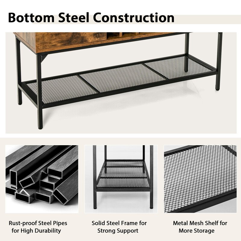 Sideboard træ rustik brun 120x40x85 cm med vinholder