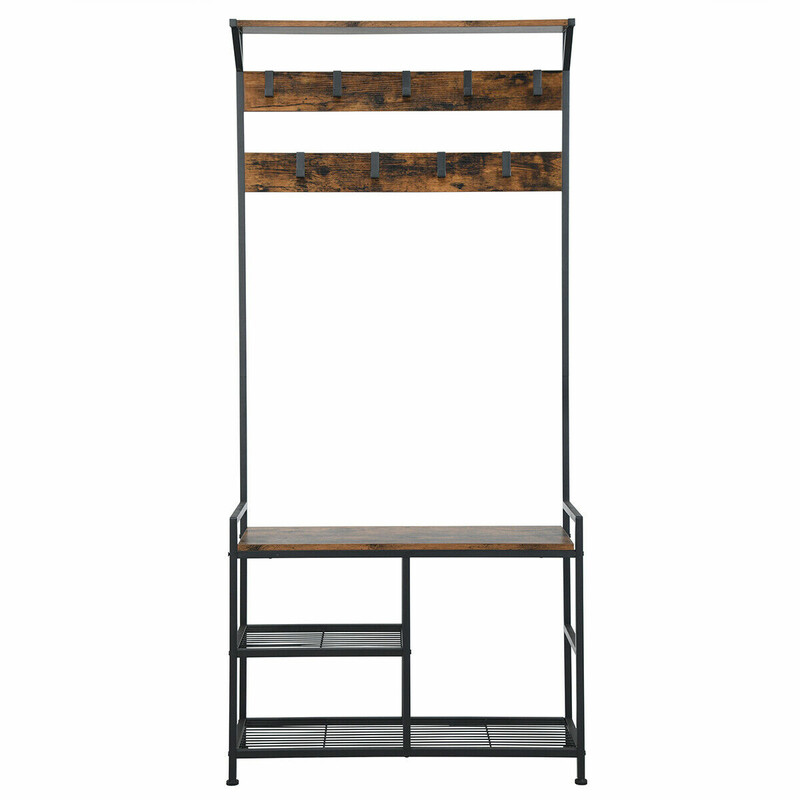 Tøjholder 9 kroge 3 niveau skohylde metalramme 183 cm brun