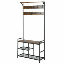 Tøjholder 9 kroge 3 niveau skohylde metalramme 183 cm brun