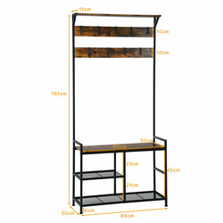 Tøjholder 9 kroge 3 niveau skohylde metalramme 183 cm brun