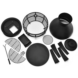 Støbejern terrassekamin 51x51x110 cm sort med netbeskyttelse og ildkrog