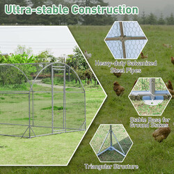 Hønsebur i galvaniseret metal 380x280x195 cm med låsbar dør