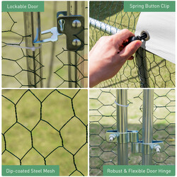 Hønsebur i galvaniseret metal 380x280x195 cm med låsbar dør