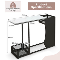 Sidebord 110 cm sort hvid MDF metal med marmormønster og planteholdere