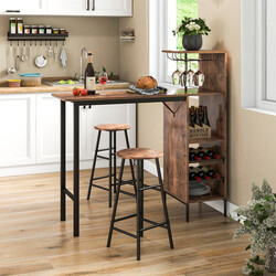 Barbord i MDF og metal med vinflaskeopbevaring 120x40 cm to barstole