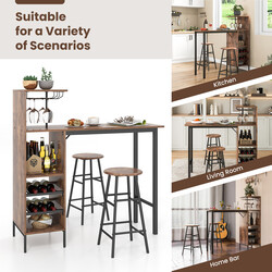 Barbord i MDF og metal med vinflaskeopbevaring 120x40 cm to barstole