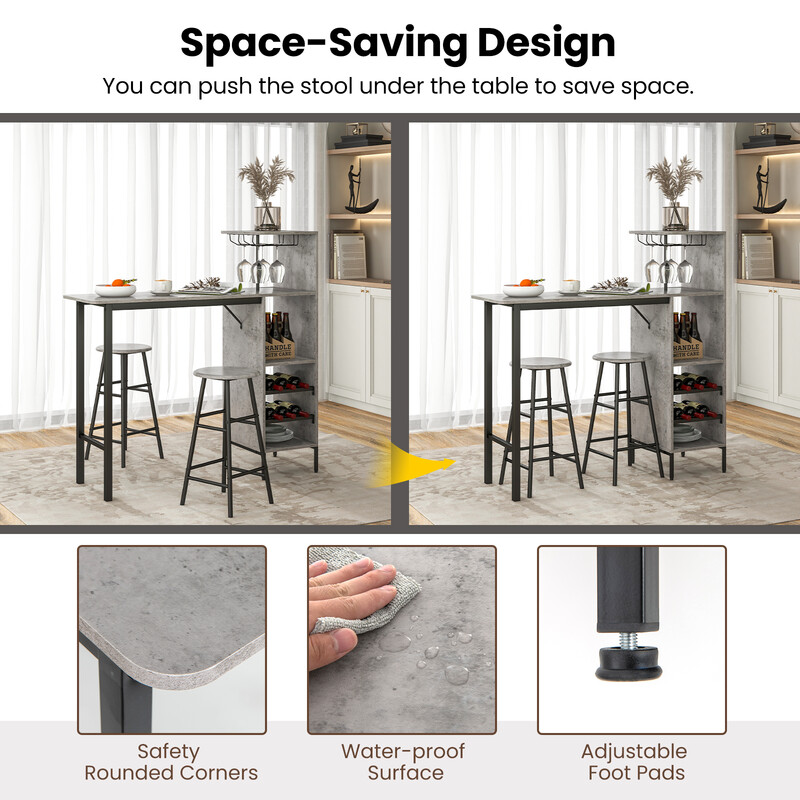 Barbordssæt i grå MDF og metal 120x40x121