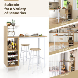 Barbordssæt 120 cm MDF metal med vinholder og 2 barstole naturlig farve