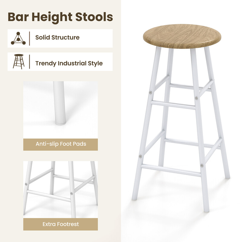 Barbordssæt 120 cm MDF metal med vinholder og 2 barstole naturlig farve