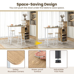 Barbordssæt 120 cm MDF metal med vinholder og 2 barstole naturlig farve