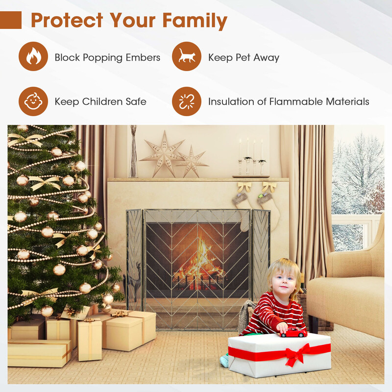 Pejsesikring bronze metal 133 x 78 cm trepanel sammenklappelig