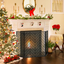 Metal ildskærm med tre paneler 133x78 cm sort