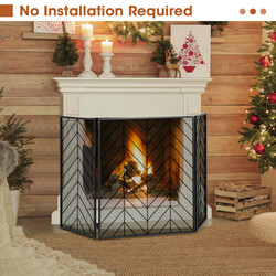 Metal ildskærm med tre paneler 133x78 cm sort