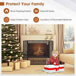 Metal ildskærm med tre paneler 133x78 cm sort