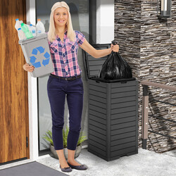 Affaldsspand 118 L sort harpiks med lås håndtag og væskebeholder