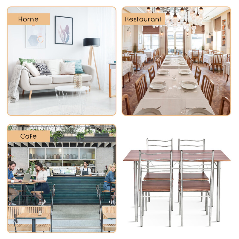 Spisegruppe med MDF bord 120x70 cm brun og 4 stålstole