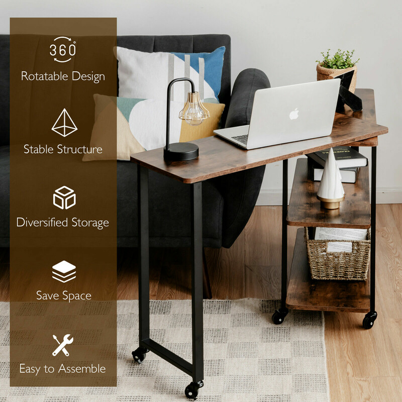 Sidebord L-formet 80x30x67 cm rustik brun MDF stål med 2 hylder