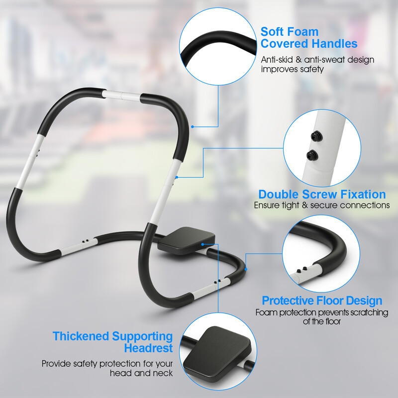 Mavetræner i stål med polstret nakkestøtte 100 kg sort hvid
