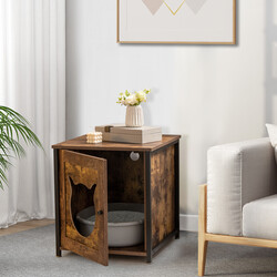 Kattebakkeskab i MDF og metal 50x53x55cm landlig brun