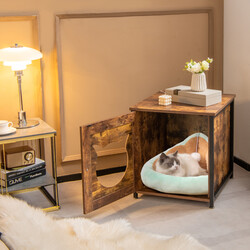 Kattebakkeskab i MDF og metal 50x53x55cm landlig brun