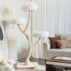 Katteklatretræ 178 cm beige med sisalstolper og plyschpuder