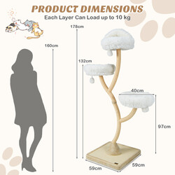 Katteklatretræ 178 cm beige med sisalstolper og plyschpuder