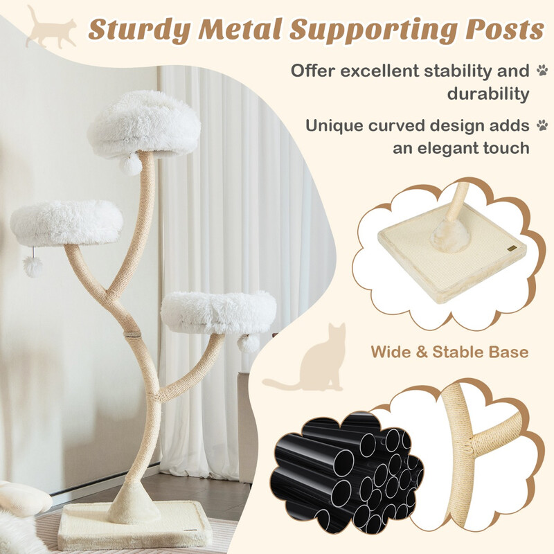 Katteklatretræ 178 cm beige med sisalstolper og plyschpuder