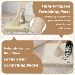 Katteklatretræ 178 cm beige med sisalstolper og plyschpuder