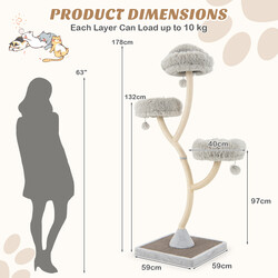 Katteklatrestativ 178 cm beige med sisalstolper og plyschpuder