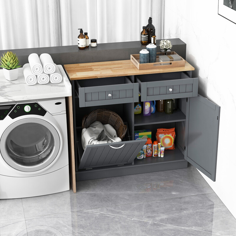 Sort MDF køkkenaffaldsskab 100x35x91 cm 2 skuffer justerbar hylde stor arbejdsflade