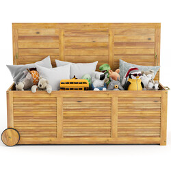 Opbevaringskasse akacietræ 182 l med hjul vandtæt indersæk udendørs