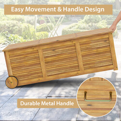 Opbevaringskasse akacietræ 182 l med hjul vandtæt indersæk udendørs