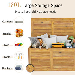 Opbevaringskasse akacietræ 182 l med hjul vandtæt indersæk udendørs