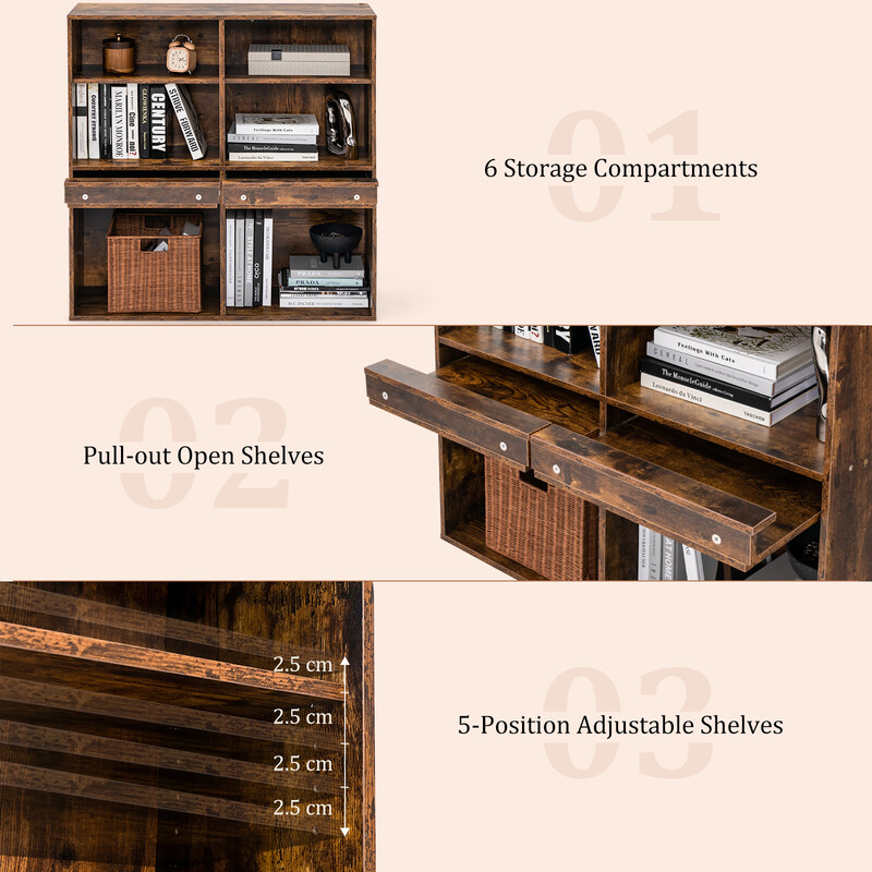 5x90 cm seks hylder med udtræksplade