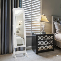 Smykkeskab MDF hvid 41x37x160cm med LED og justerbart spejl