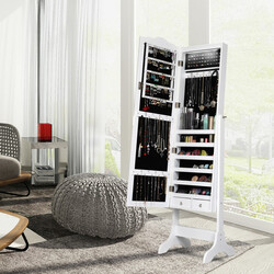 Smykkeskab MDF hvid 41x37x160cm med LED og justerbart spejl