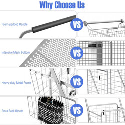 Sammenklappelig indkøbsvogn med metalram Oxford taske to kurve sølv