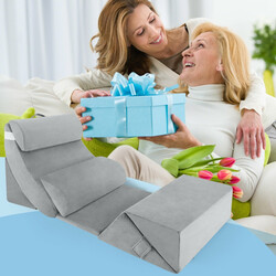 7-delt ortopædisk kilpudesæt i memoryskum grå justerbare puder vaskbart overtræk