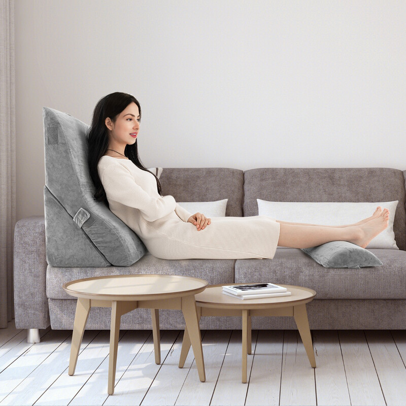 3-delt kilepude-sæt grå skum og plysch 51x33