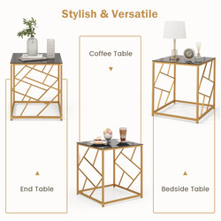 Sidebord i hærdet glas med gylden metalram 50x50x55 cm