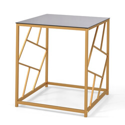 Sidebord i hærdet glas med gylden metalram 50x50x55 cm