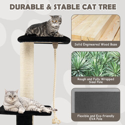 Katteklatretræ sort 92 cm med sisal bambus og fløjl