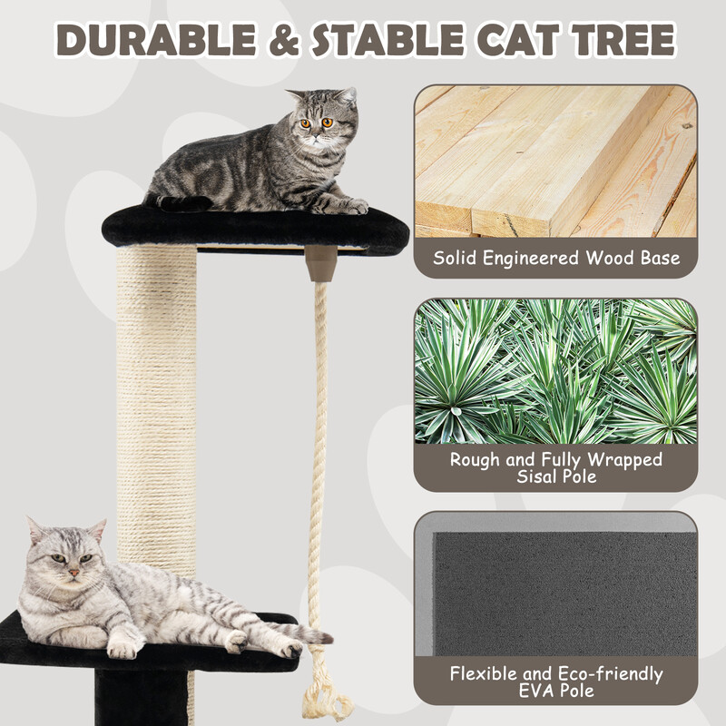 Katteklatretræ sort 92 cm med sisal bambus og fløjl