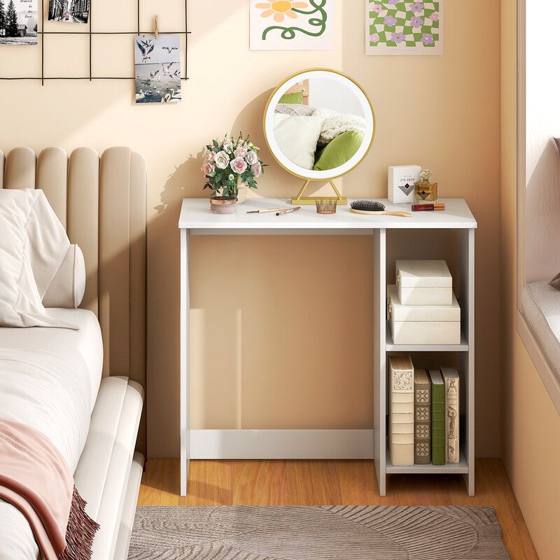 Skrivebord hvid kompakt med to hylder 80x40x74 cm træplade