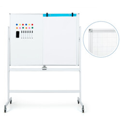 Whiteboard dobbelt side justerbar højde mobil hvid metalramme 120x90 cm