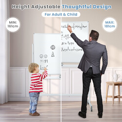 Whiteboard dobbelt side justerbar højde mobil hvid metalramme 120x90 cm