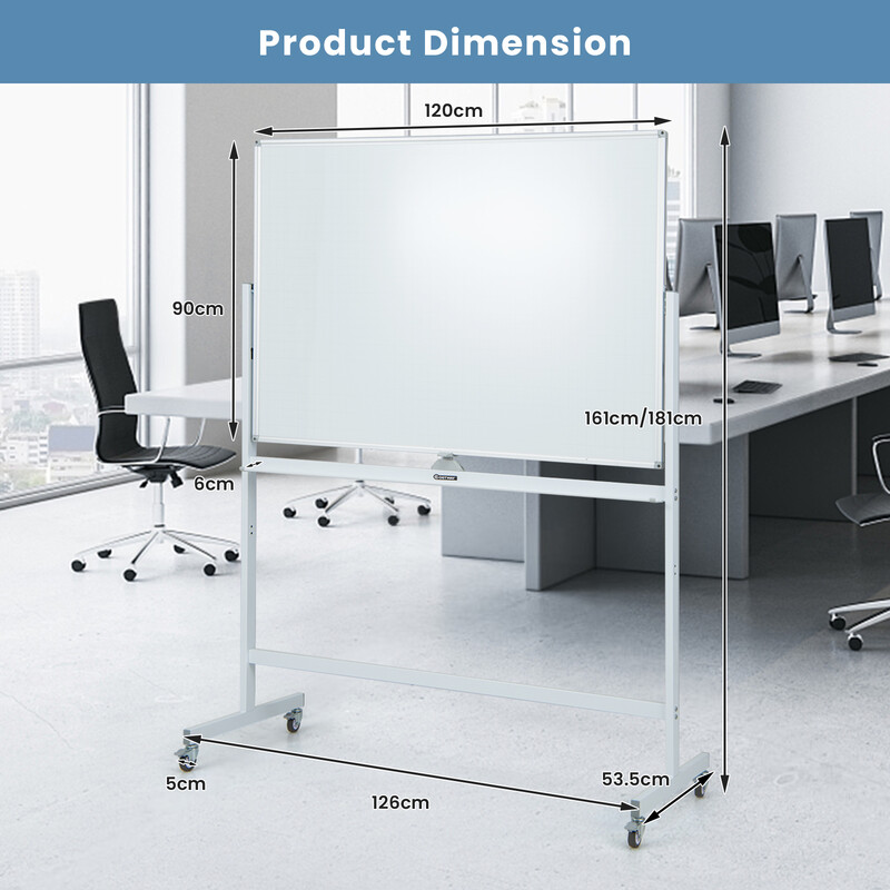 Whiteboard dobbelt side justerbar højde mobil hvid metalramme 120x90 cm