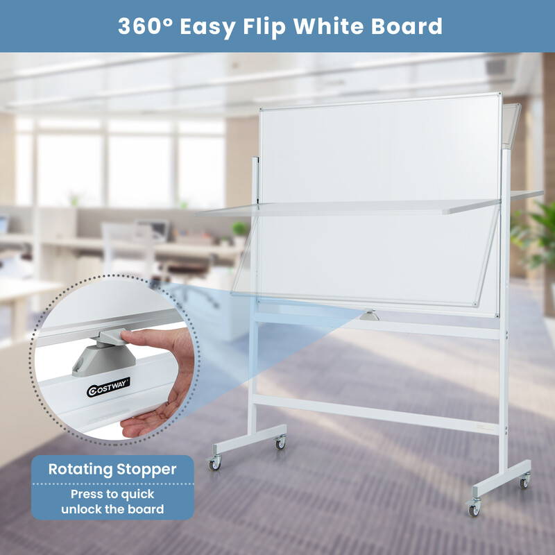 Whiteboard dobbelt side justerbar højde mobil hvid metalramme 120x90 cm