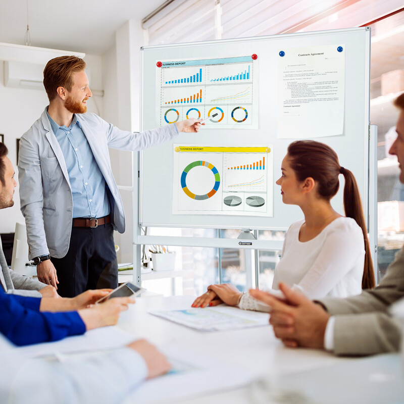 Whiteboard dobbelt side justerbar højde mobil hvid metalramme 120x90 cm